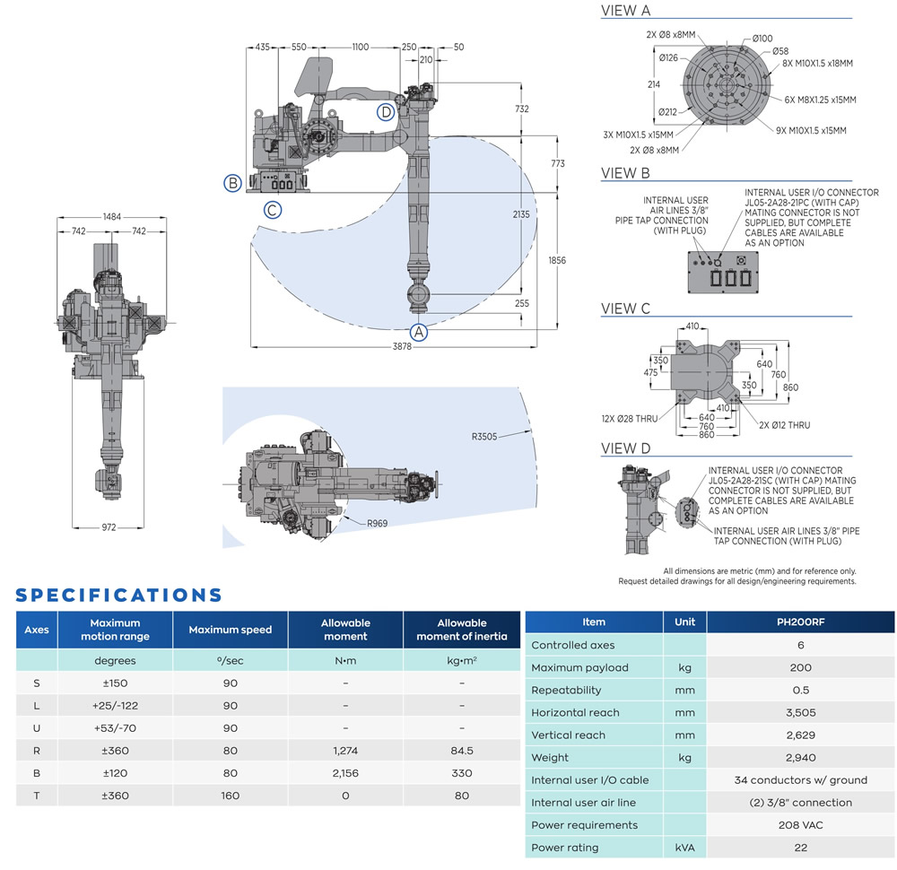 PH200RF robot spec diagram