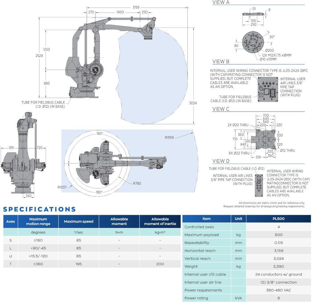 PL500 robot spec diagram