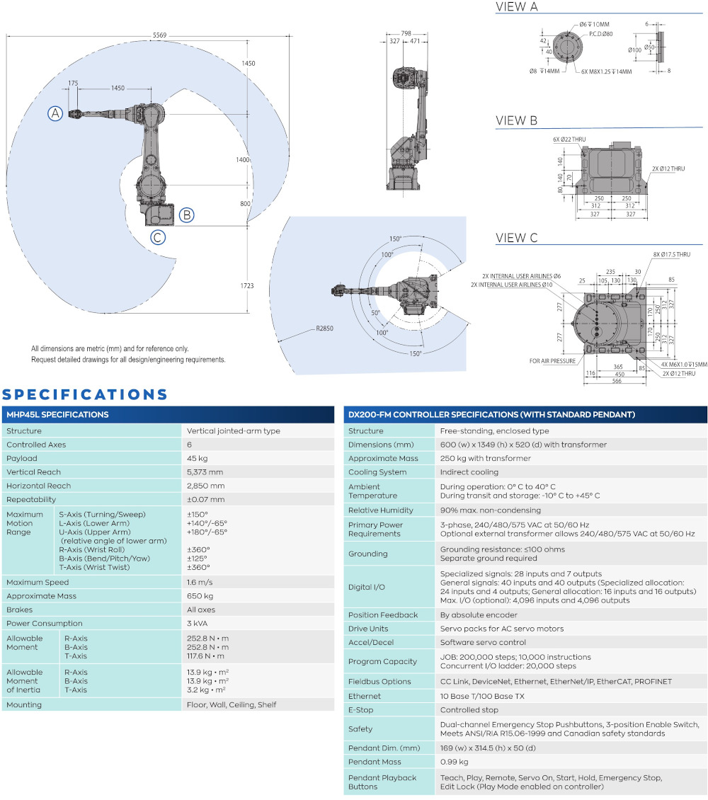 MHP45L robot spec diagram